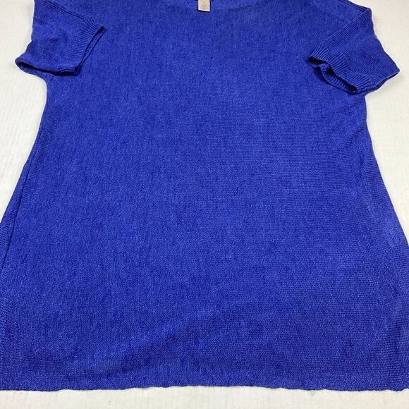 Chicos Easywear Tunic Sweater Blue Short Sleeve Boat Neck Knit Pullover 1 Medium - Picture 2 of 11